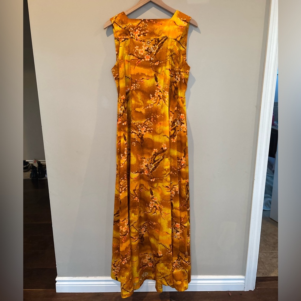 Floral Yellow Sleeveless Maxi Dress Hawaiian Style